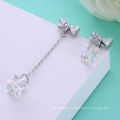 925 Sterling Silver Square Shaped Crystal Pendant Irregular Earrings